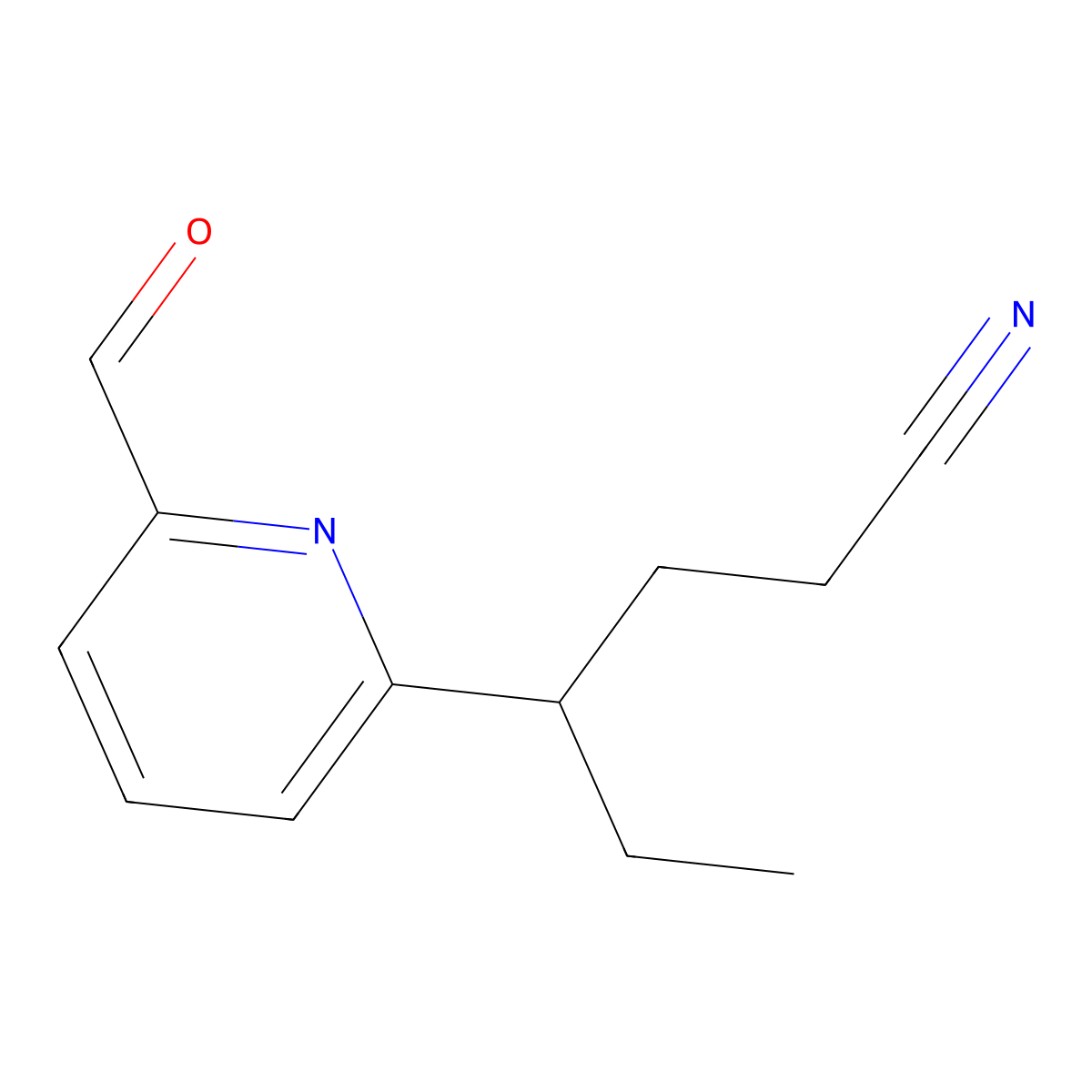 4-(6-Formylpyridin-2-yl)hexanenitrile molecular structure, CAS 1956379-39-7