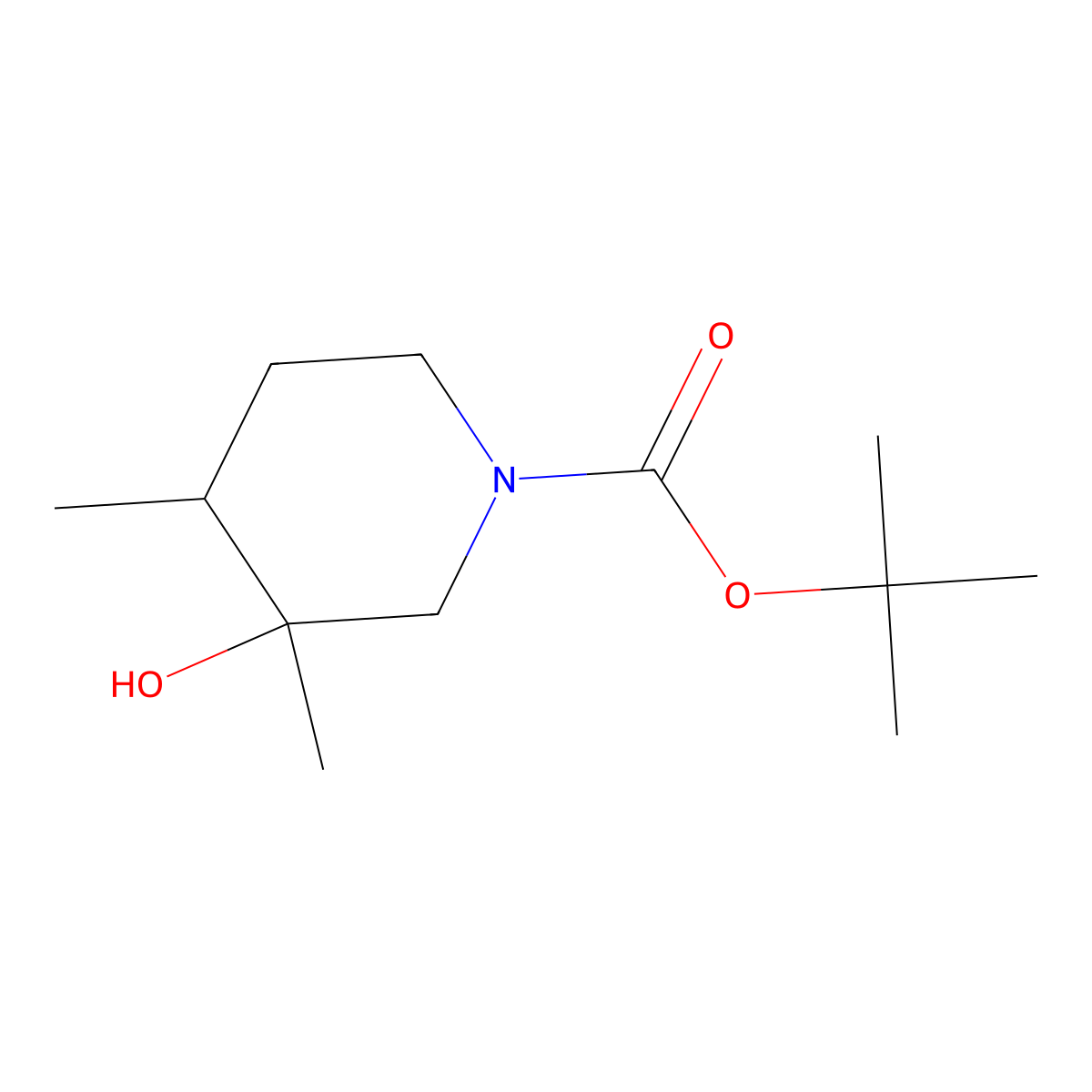 Cis-tert-butyl 3-hydroxy-3,4-dimethylpiperidine-1-carboxylate molecular structure, CAS 1956379-68-2