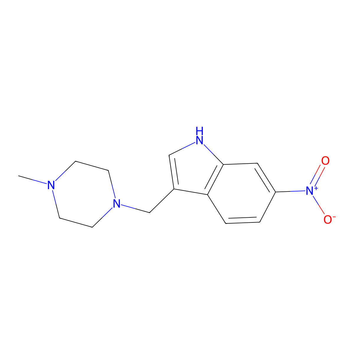 3-((4-Methylpiperazin-1-yl)methyl)-6-nitro-1H-indole molecular structure, CAS 1956380-04-3