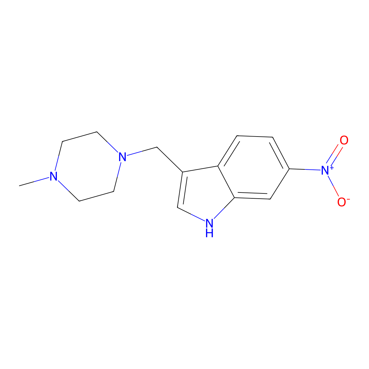 3-((4-Methylpiperazin-1-yl)methyl)-6-nitro-1H-indole molecular structure, CAS 1956380-04-3
