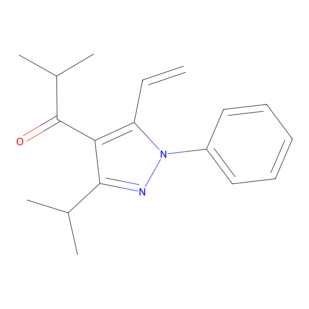 1-(3-Isopropyl-1-phenyl-5-vinyl-1H-pyrazol-4-yl)-2-methylpropan-1-one molecular structure, CAS 1956380-26-9