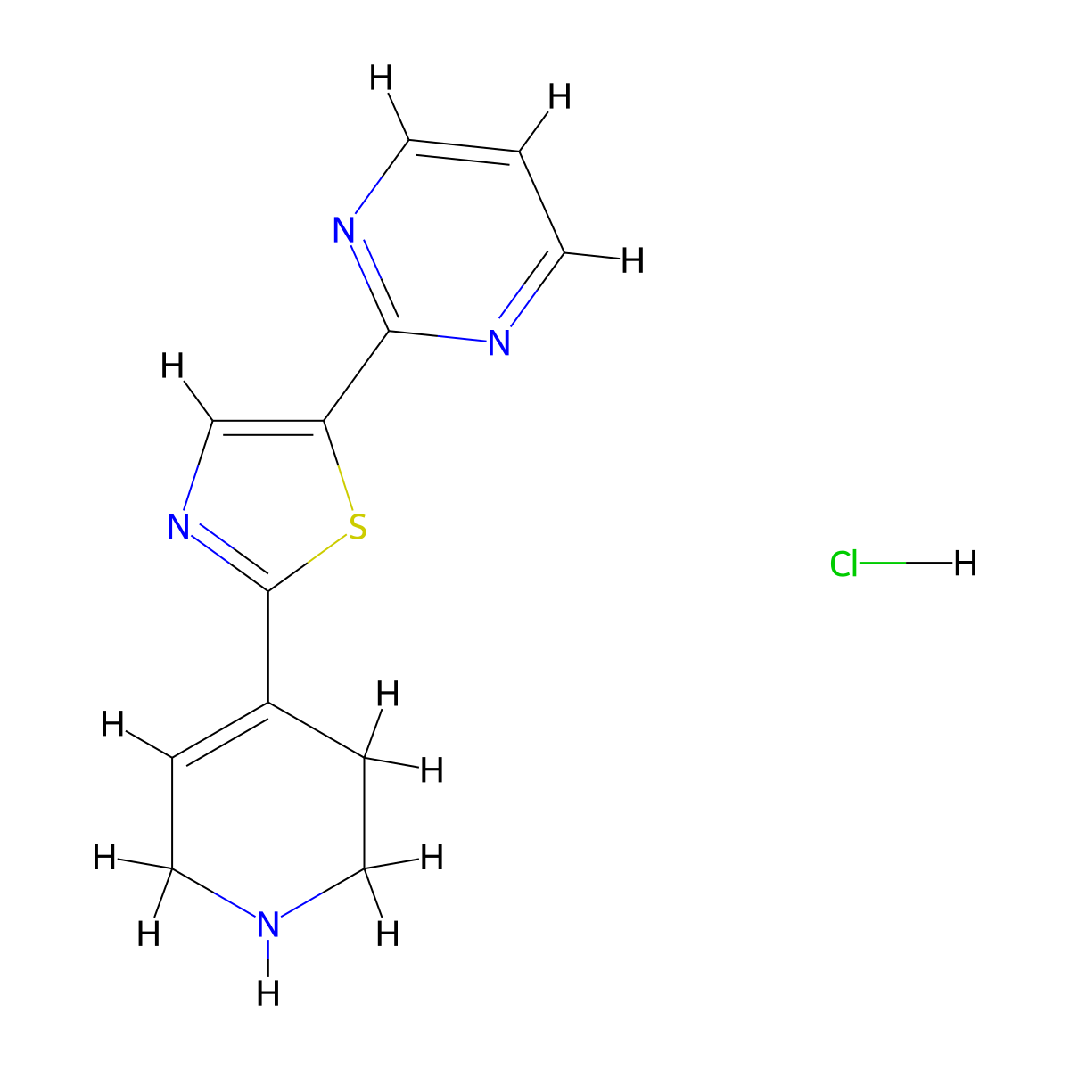 5-(Pyrimidin-2-yl)-2-(1,2,3,6-tetrahydropyridin-4-yl)thiazole hydrochloride molecular structure, CAS 1956380-36-1