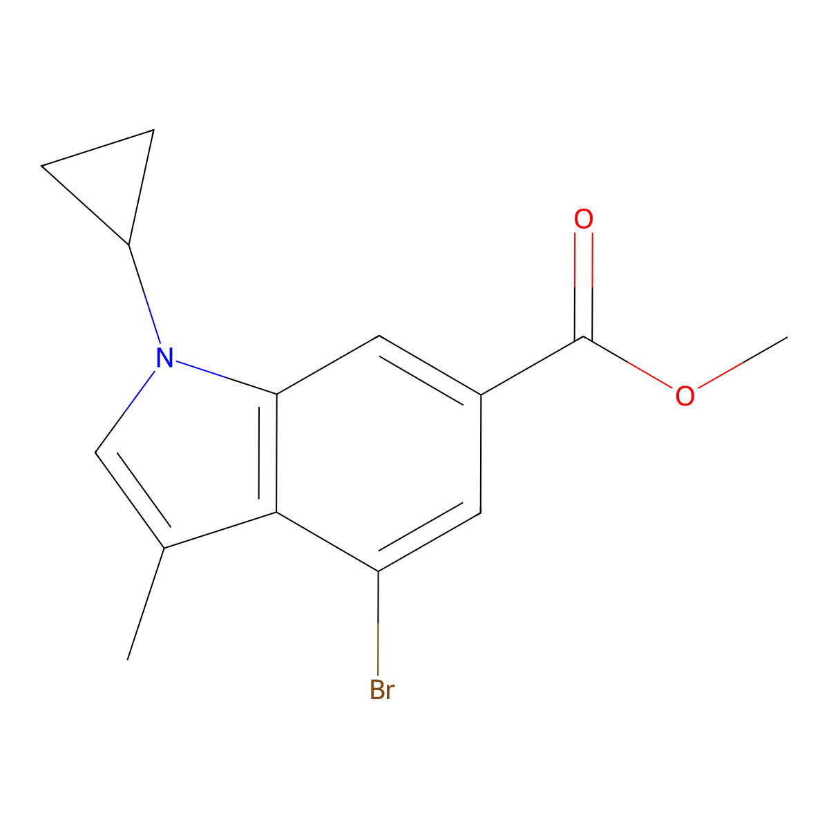 Methyl 4-bromo-1-cyclopropyl-3-methyl-1H-indole-6-carboxylate molecular structure, CAS 1956380-38-3