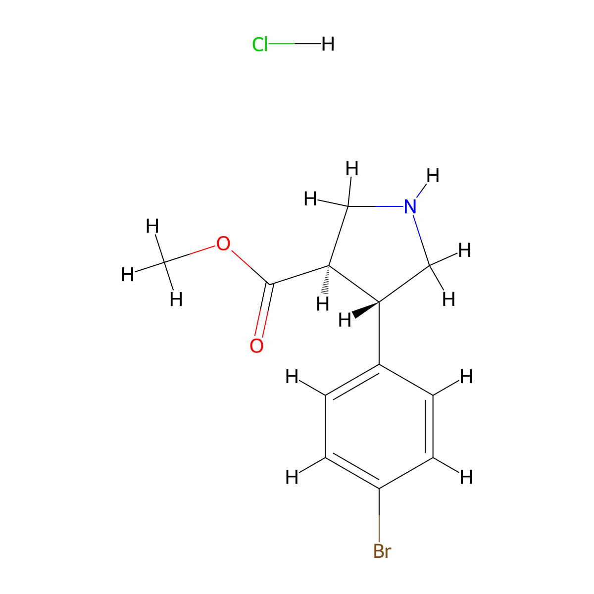 rel-methyl (3R,4S)-4-(4-bromophenyl)pyrrolidine-3-carboxylate hydrochloride molecular structure, CAS 1956380-68-9