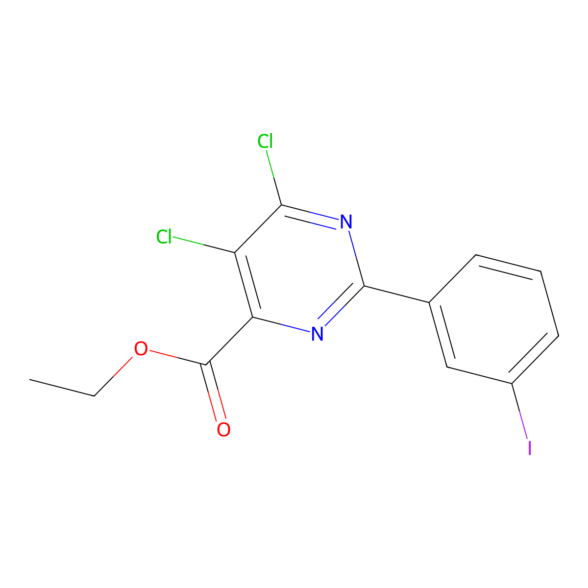 Ethyl 5,6-dichloro-2-(3-iodophenyl)pyrimidine-4-carboxylate molecular structure, CAS 1956380-69-0