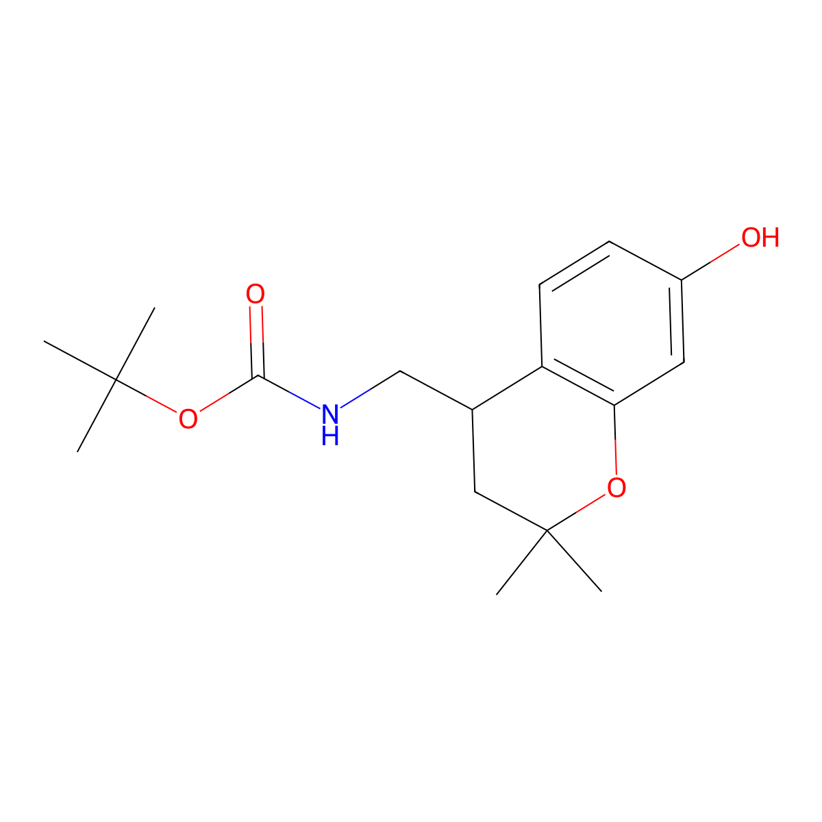 tert-Butyl ((7-hydroxy-2,2-dimethylchroman-4-yl)methyl)carbamate molecular structure, CAS 1956380-72-5