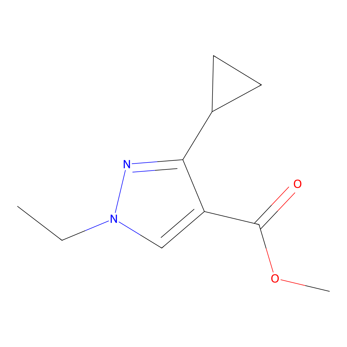 Methyl 3-cyclopropyl-1-ethyl-1H-pyrazole-4-carboxylate molecular structure, CAS 1956380-77-0