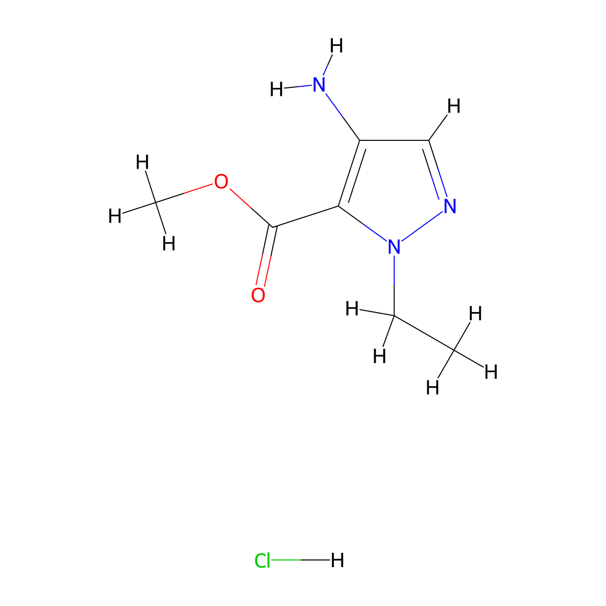 Methyl 4-amino-1-ethyl-1H-pyrazole-5-carboxylate hydrochloride molecular structure, CAS 1956380-85-0