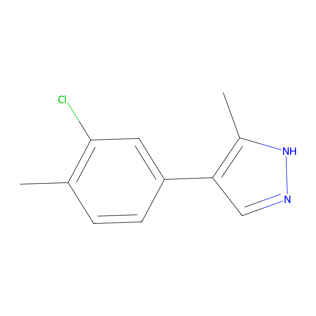 4-(3-Chloro-4-methylphenyl)-3-methyl-1H-pyrazole molecular structure, CAS 1956380-90-7