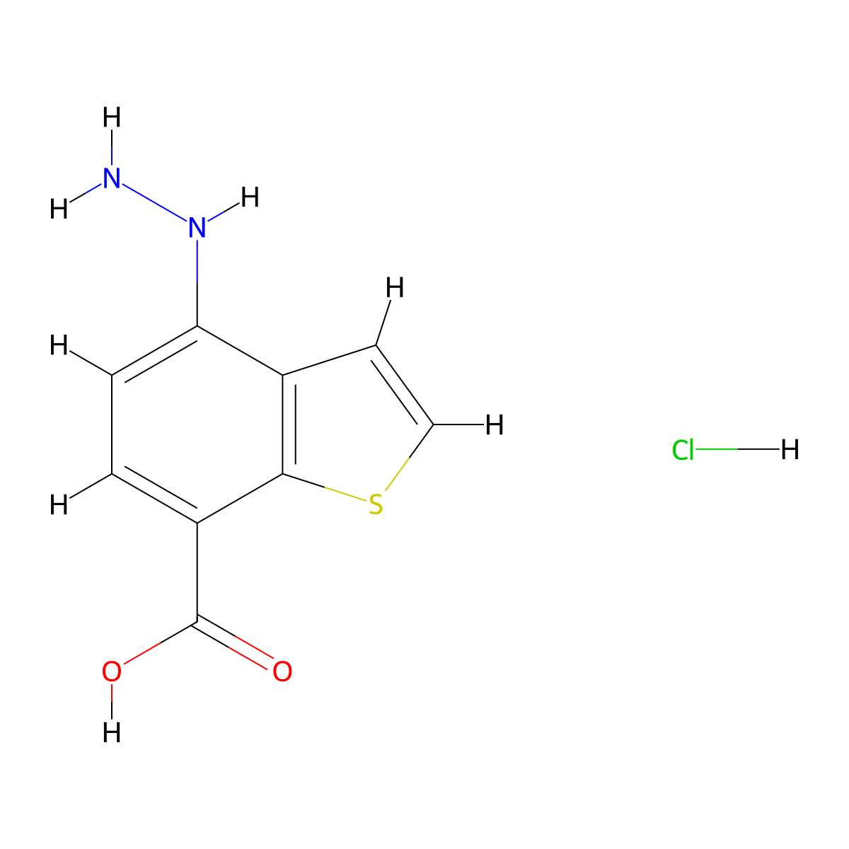 4-Hydrazinylbenzo[b]thiophene-7-carboxylic acid hydrochloride molecular structure, CAS 1956381-48-8