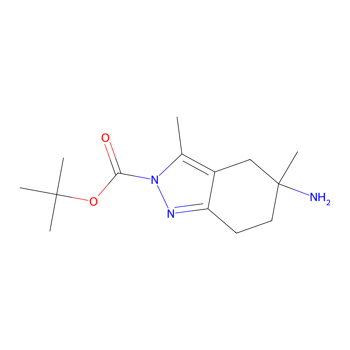 tert-Butyl 5-amino-3,5-dimethyl-4,5,6,7-tetrahydro-2H-indazole-2-carboxylate molecular structure, CAS 1956381-50-2