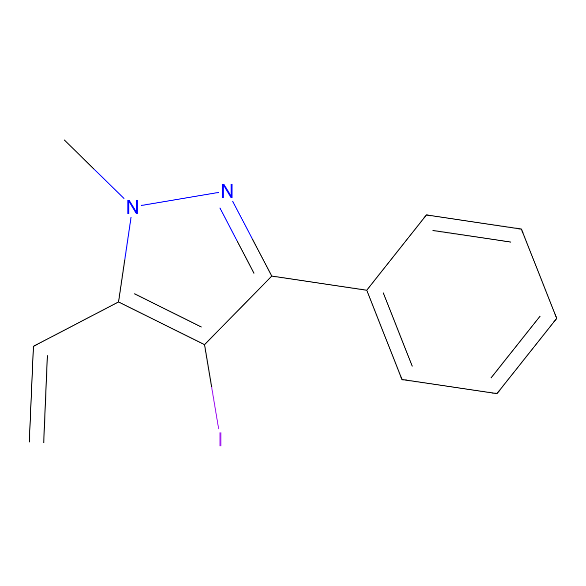 4-Iodo-1-methyl-3-phenyl-5-vinyl-1H-pyrazole molecular structure, CAS 1956381-57-9