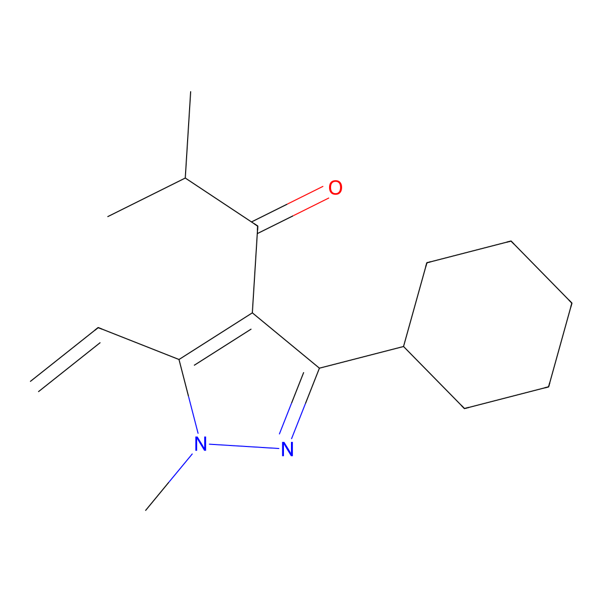 1-(3-Cyclohexyl-1-methyl-5-vinyl-1H-pyrazol-4-yl)-2-methylpropan-1-one molecular structure, CAS 1956381-68-2