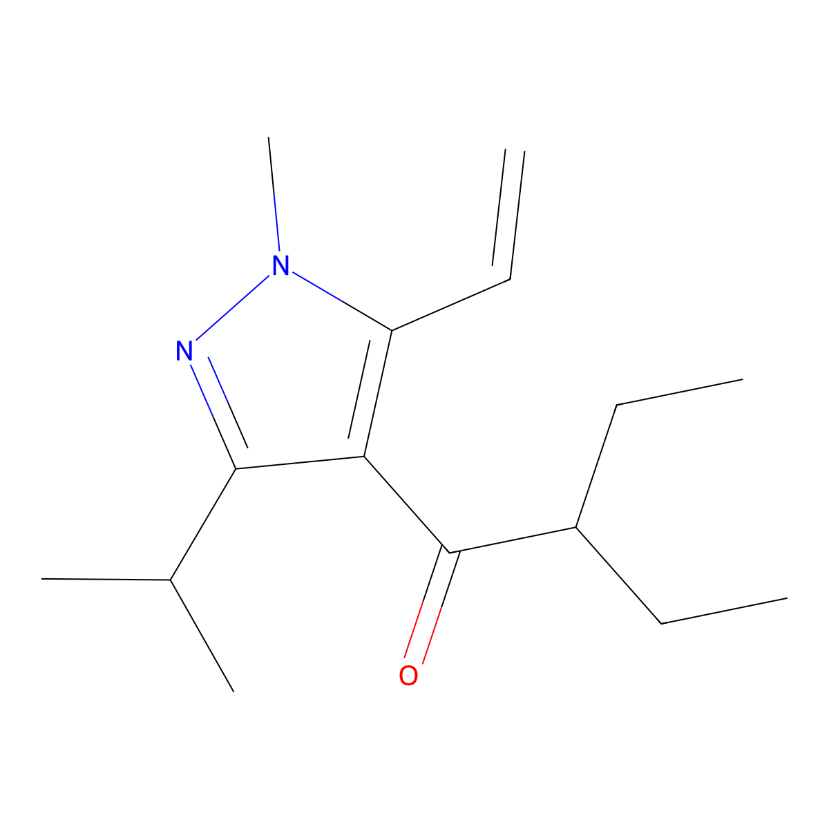 2-Ethyl-1-(3-isopropyl-1-methyl-5-vinyl-1H-pyrazol-4-yl)butan-1-one molecular structure, CAS 1956381-69-3