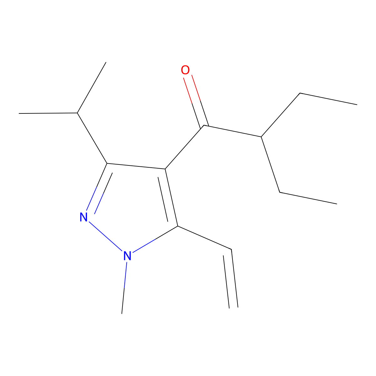 2-Ethyl-1-(3-isopropyl-1-methyl-5-vinyl-1H-pyrazol-4-yl)butan-1-one molecular structure, CAS 1956381-69-3