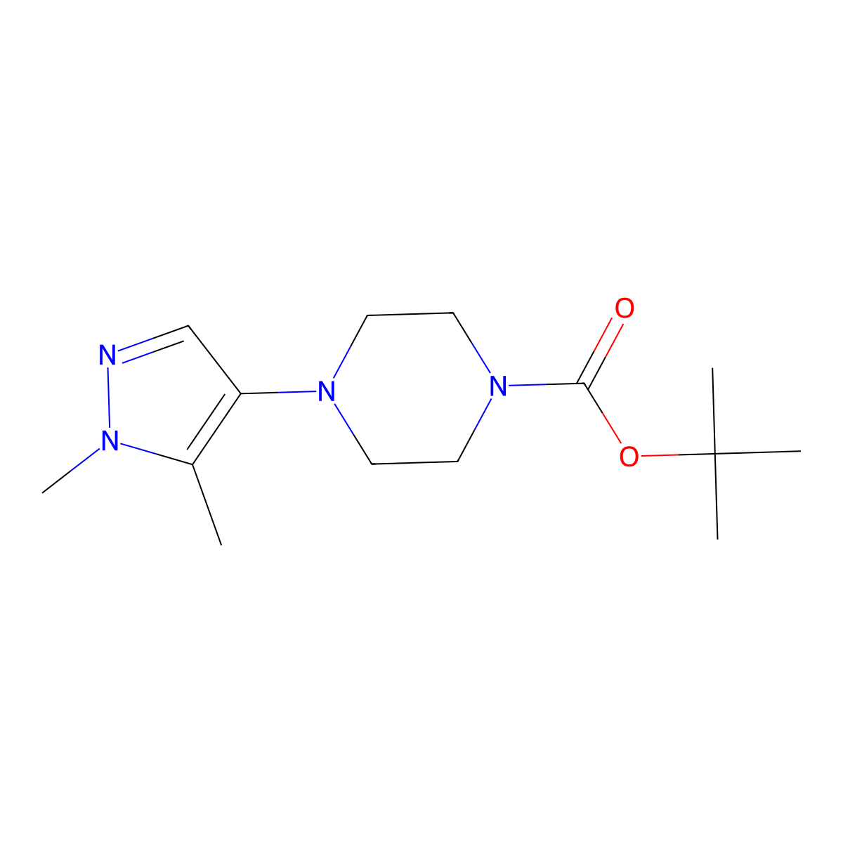 tert-Butyl 4-(1,5-dimethyl-1H-pyrazol-4-yl)piperazine-1-carboxylate molecular structure, CAS 1956381-86-4