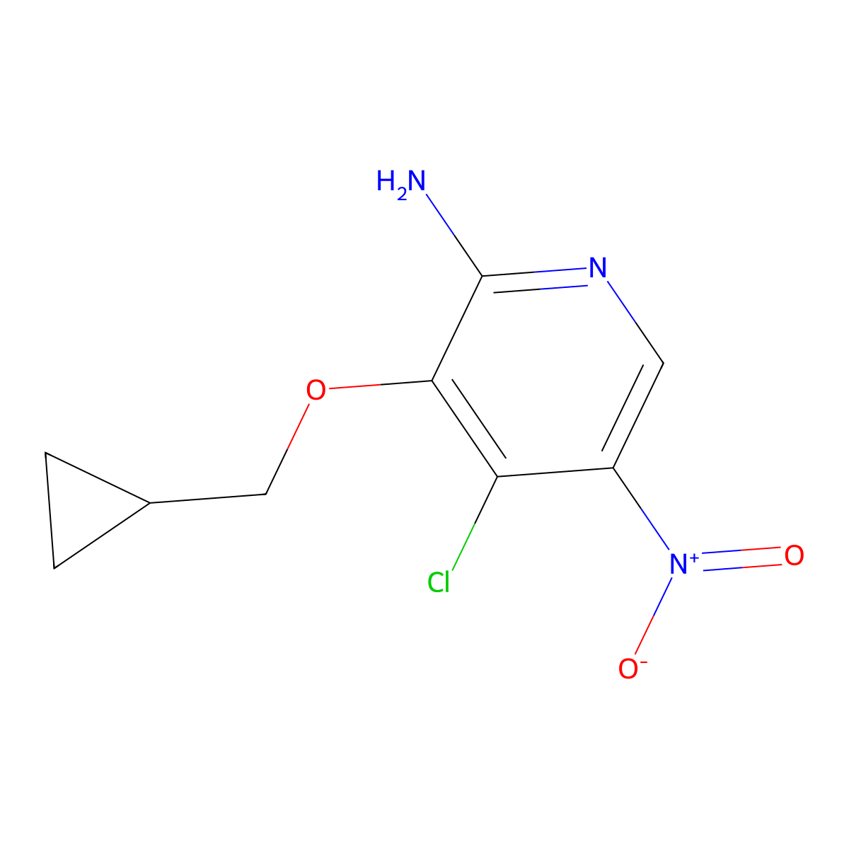 4-Chloro-3-(cyclopropylmethoxy)-5-nitropyridin-2-amine molecular structure, CAS 1956382-04-9