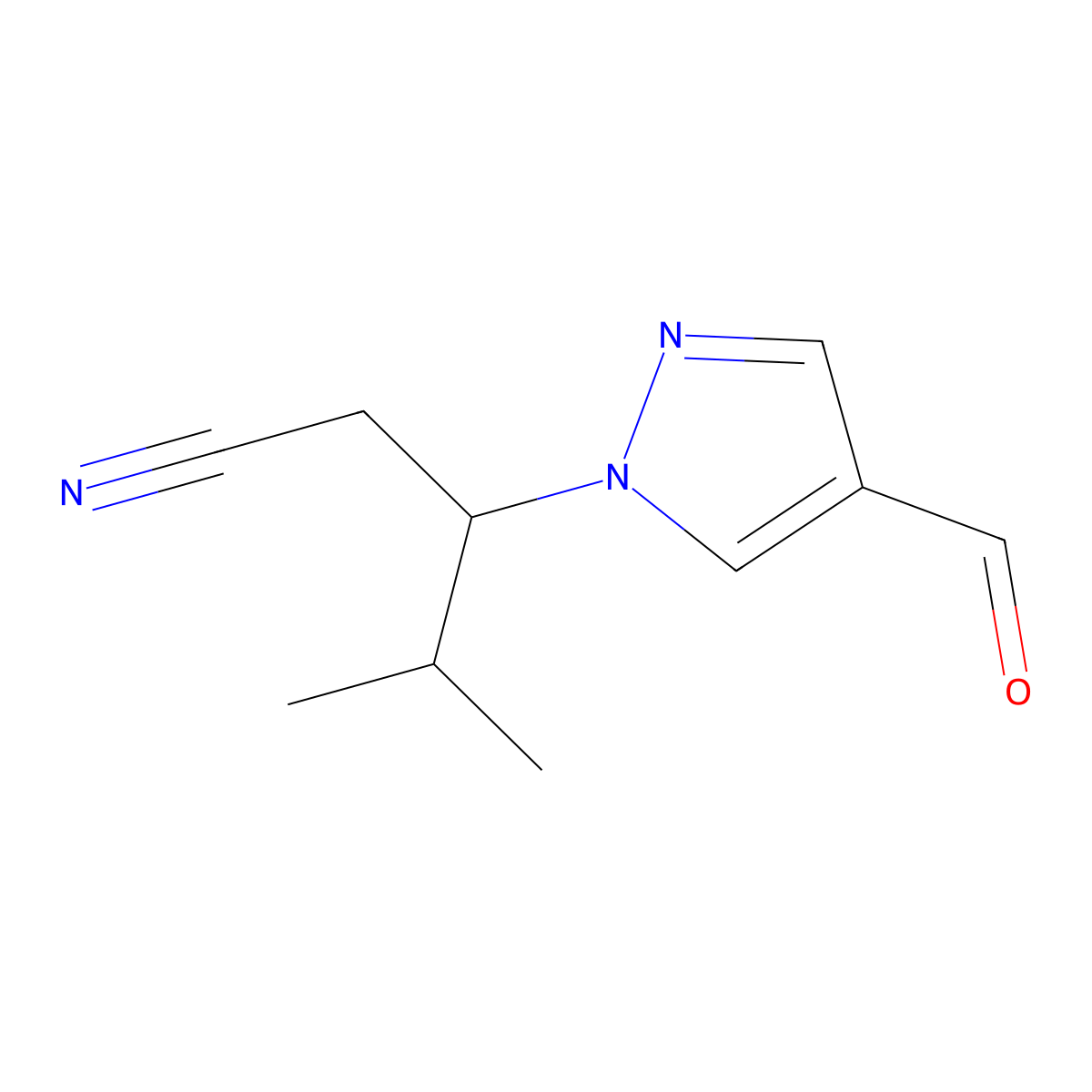 3-(4-Formyl-1H-pyrazol-1-yl)-4-methylpentanenitrile molecular structure, CAS 1956382-22-1
