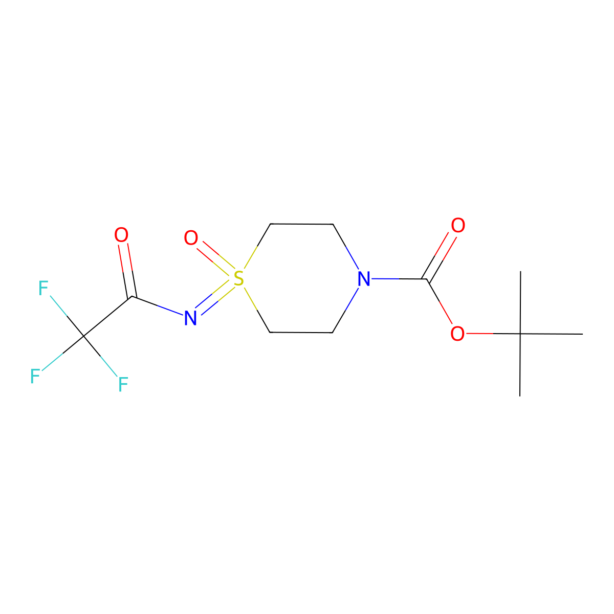 tert-Butyl 1-((2,2,2-trifluoroacetyl)imino)thiomorpholine-4-carboxylate 1-oxide molecular structure, CAS 1956382-45-8