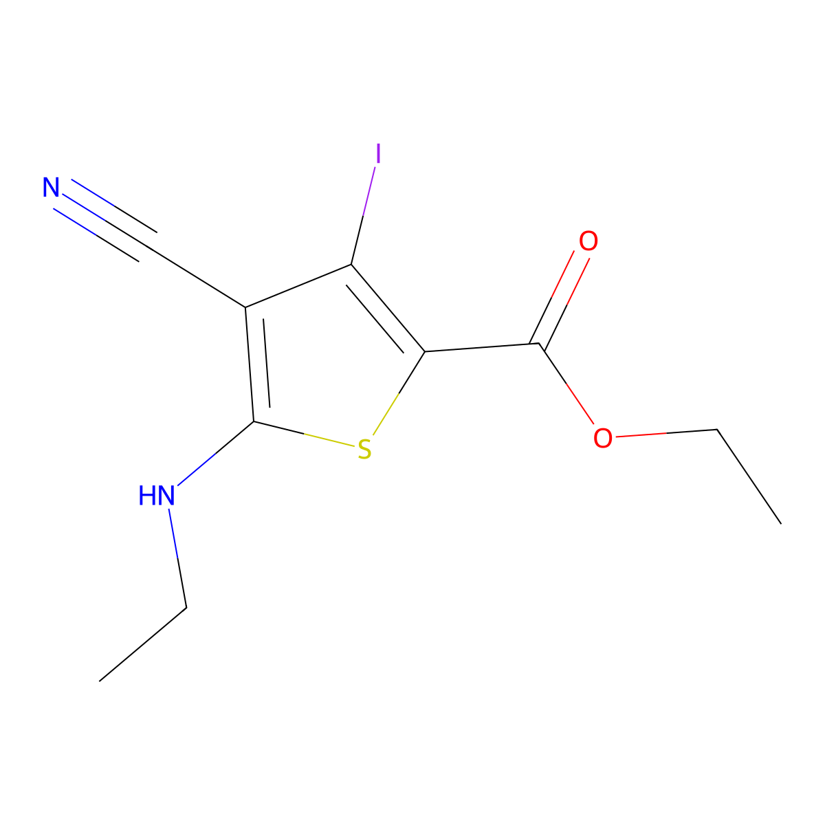 Ethyl 4-cyano-5-(ethylamino)-3-iodothiophene-2-carboxylate molecular structure, CAS 1956382-78-7