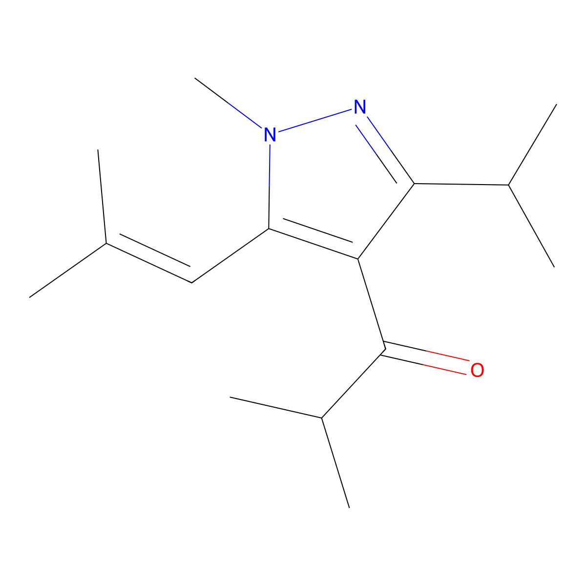 1-(3-Isopropyl-1-methyl-5-(2-methylprop-1-en-1-yl)-1H-pyrazol-4-yl)-2-methylpropan-1-one molecular structure, CAS 1956383-05-3