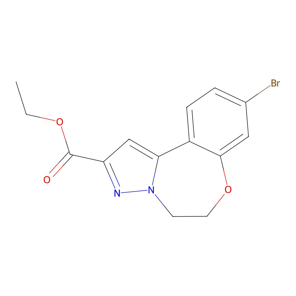 Ethyl 9-bromo-5,6-dihydrobenzo[f]pyrazolo[1,5-d][1,4]oxazepine-2-carboxylate molecular structure, CAS 1956383-21-3
