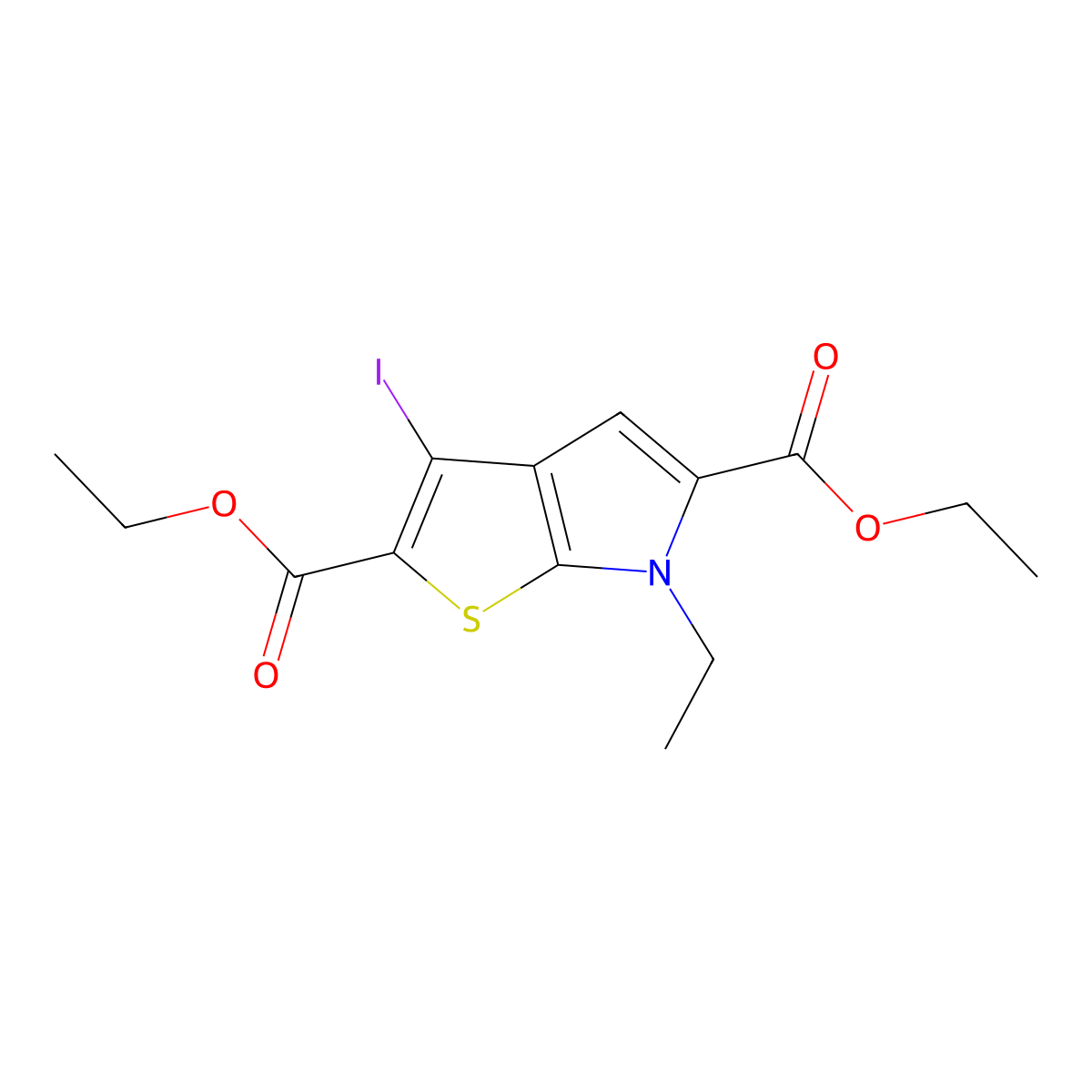 Diethyl 6-ethyl-3-iodo-6H-thieno[2,3-b]pyrrole-2,5-dicarboxylate molecular structure, CAS 1956383-22-4