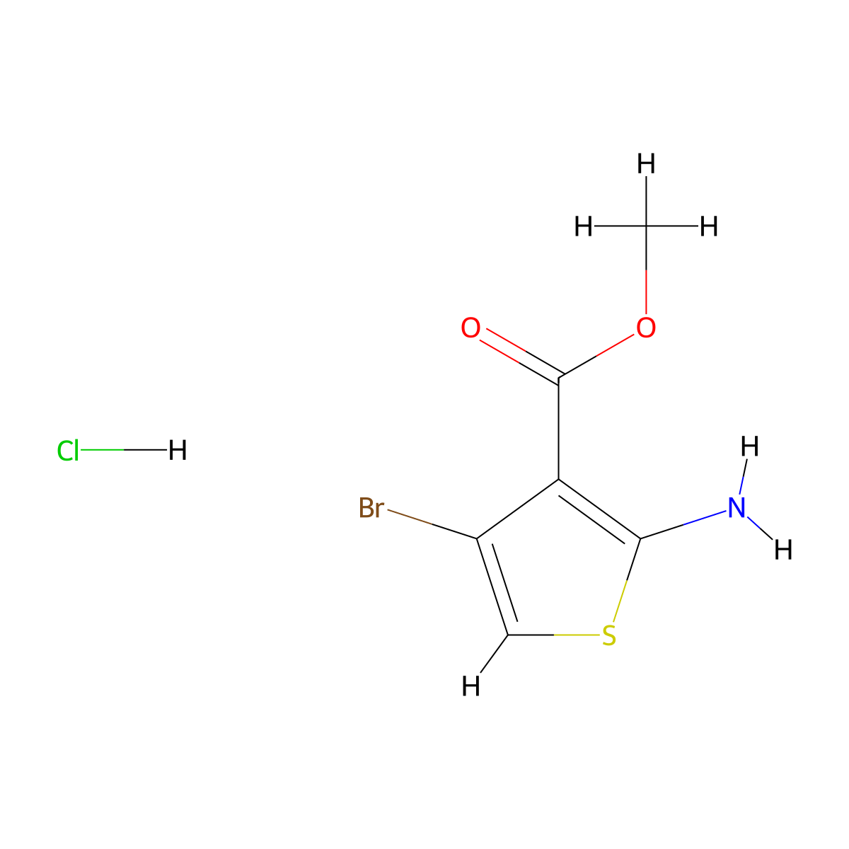 Methyl 2-amino-4-bromothiophene-3-carboxylate hydrochloride molecular structure, CAS 1956383-43-9