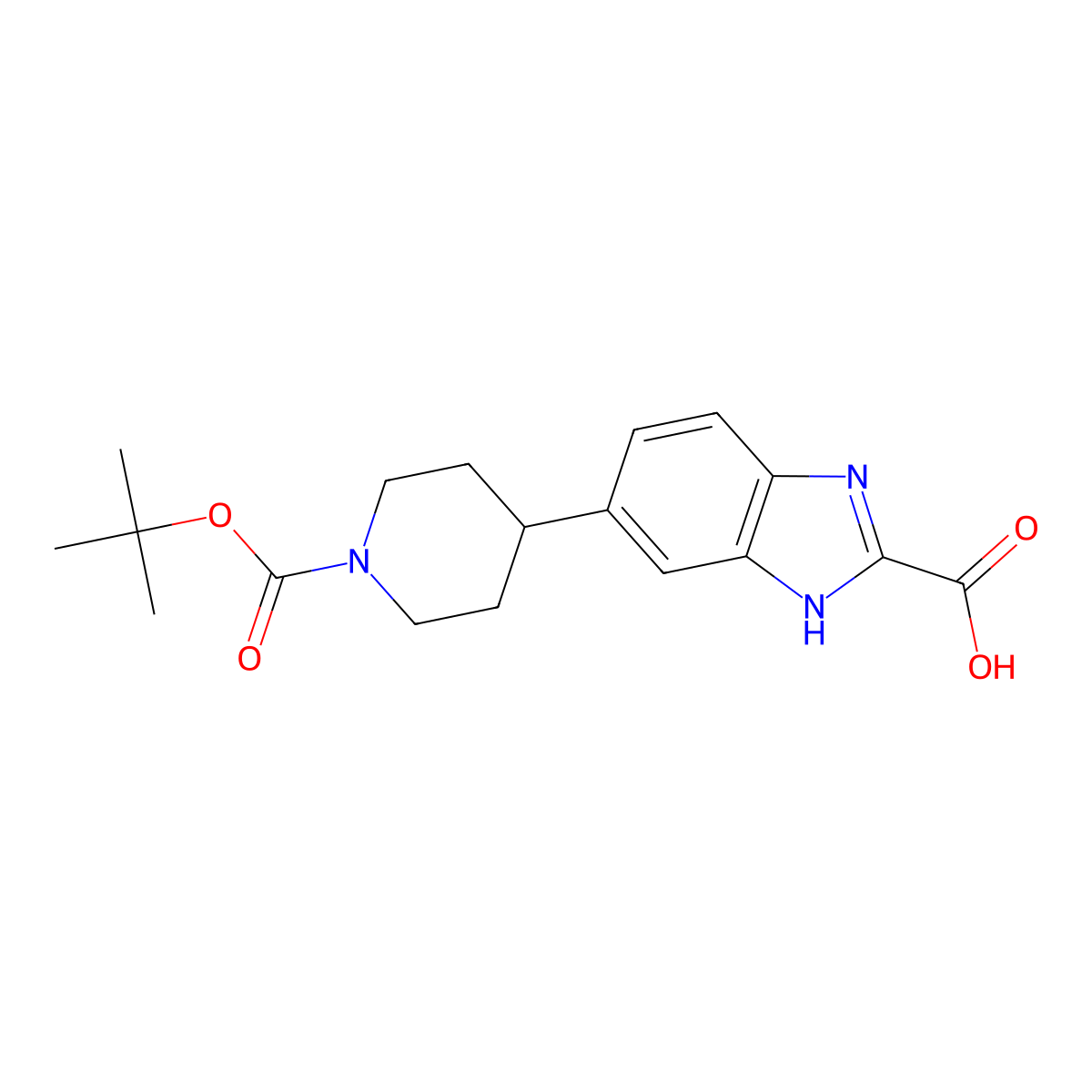5-(1-(tert-Butoxycarbonyl)piperidin-4-yl)-1H-benzo[d]imidazole-2-carboxylic acid molecular structure, CAS 1956385-12-8