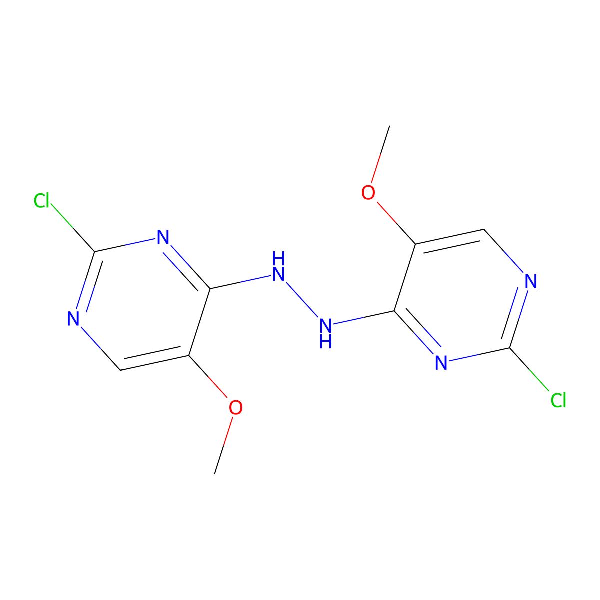 1,2-Bis(2-chloro-5-methoxypyrimidin-4-yl)hydrazine molecular structure, CAS 1956386-49-4