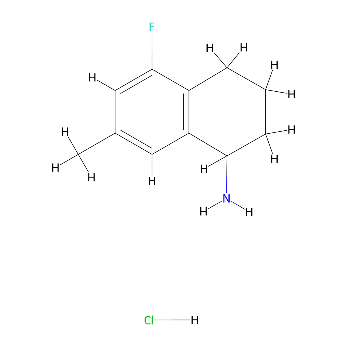 5-Fluoro-7-methyl-1,2,3,4-tetrahydronaphthalen-1-amine hydrochloride molecular structure, CAS 1956386-62-1