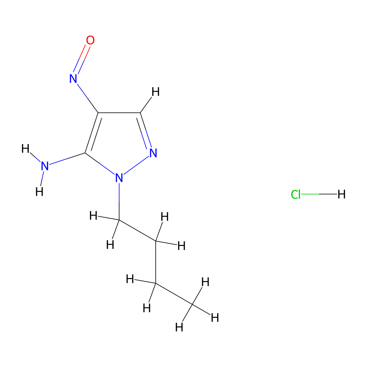 1-butyl-4-Nitroso-1H-pyrazol-5-amine hydrochloride molecular structure, CAS 1956389-91-5
