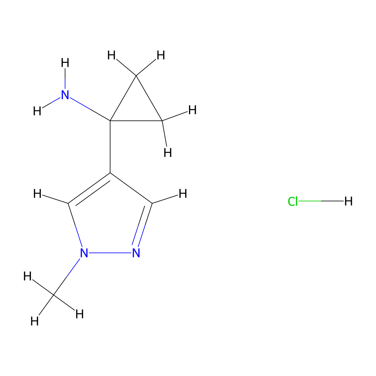 1-(1-Methyl-1H-pyrazol-4-yl)cyclopropanamine hydrochloride molecular structure, CAS 1956389-92-6