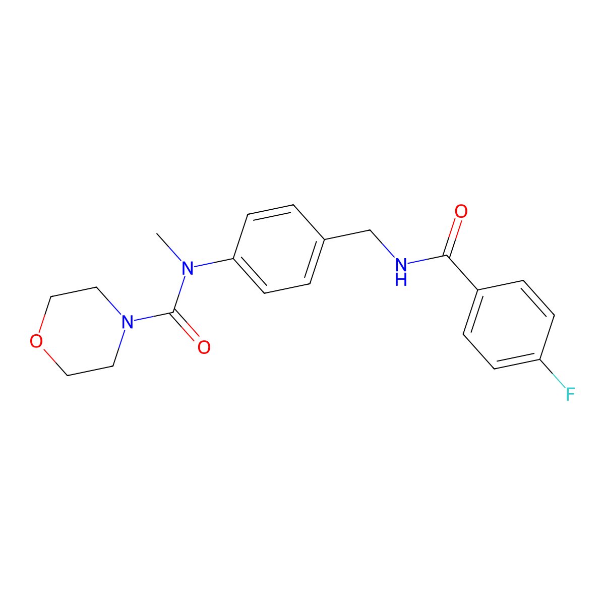 N-(4-((4-Fluorobenzamido)methyl)phenyl)-N-methylmorpholine-4-carboxamide molecular structure, CAS 1956390-03-6