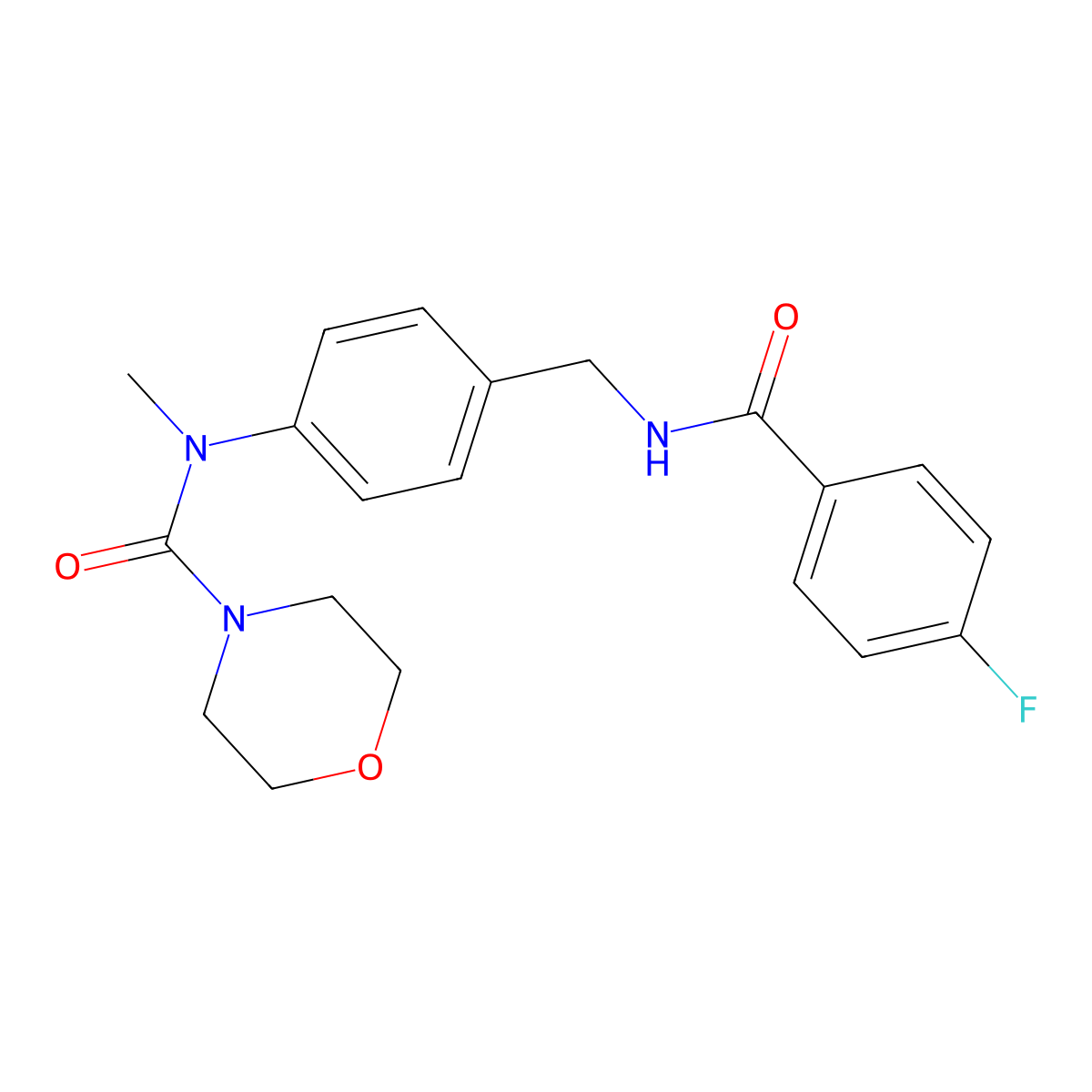 N-(4-((4-Fluorobenzamido)methyl)phenyl)-N-methylmorpholine-4-carboxamide molecular structure, CAS 1956390-03-6
