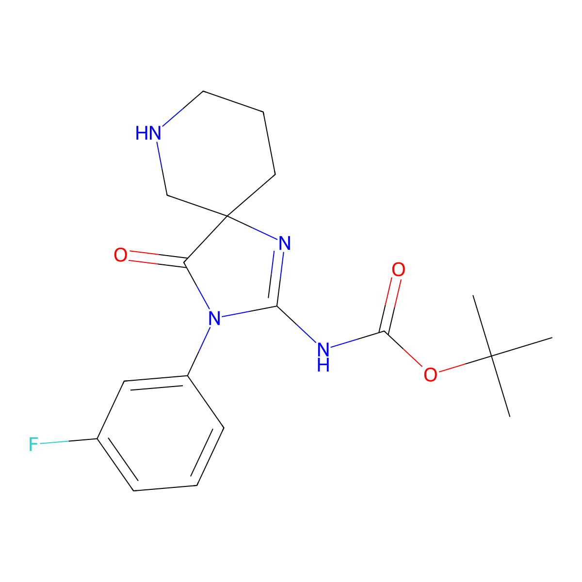 (E)-tert-Butyl (3-(3-fluorophenyl)-4-oxo-1,3,7-triazaspiro[4.5]decan-2-ylidene)carbamate molecular structure, CAS 1956426-21-3