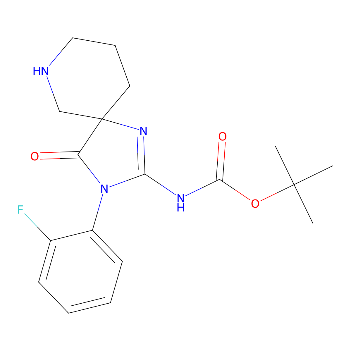 (E)-tert-Butyl (3-(2-fluorophenyl)-4-oxo-1,3,7-triazaspiro[4.5]decan-2-ylidene)carbamate molecular structure, CAS 1956426-24-6