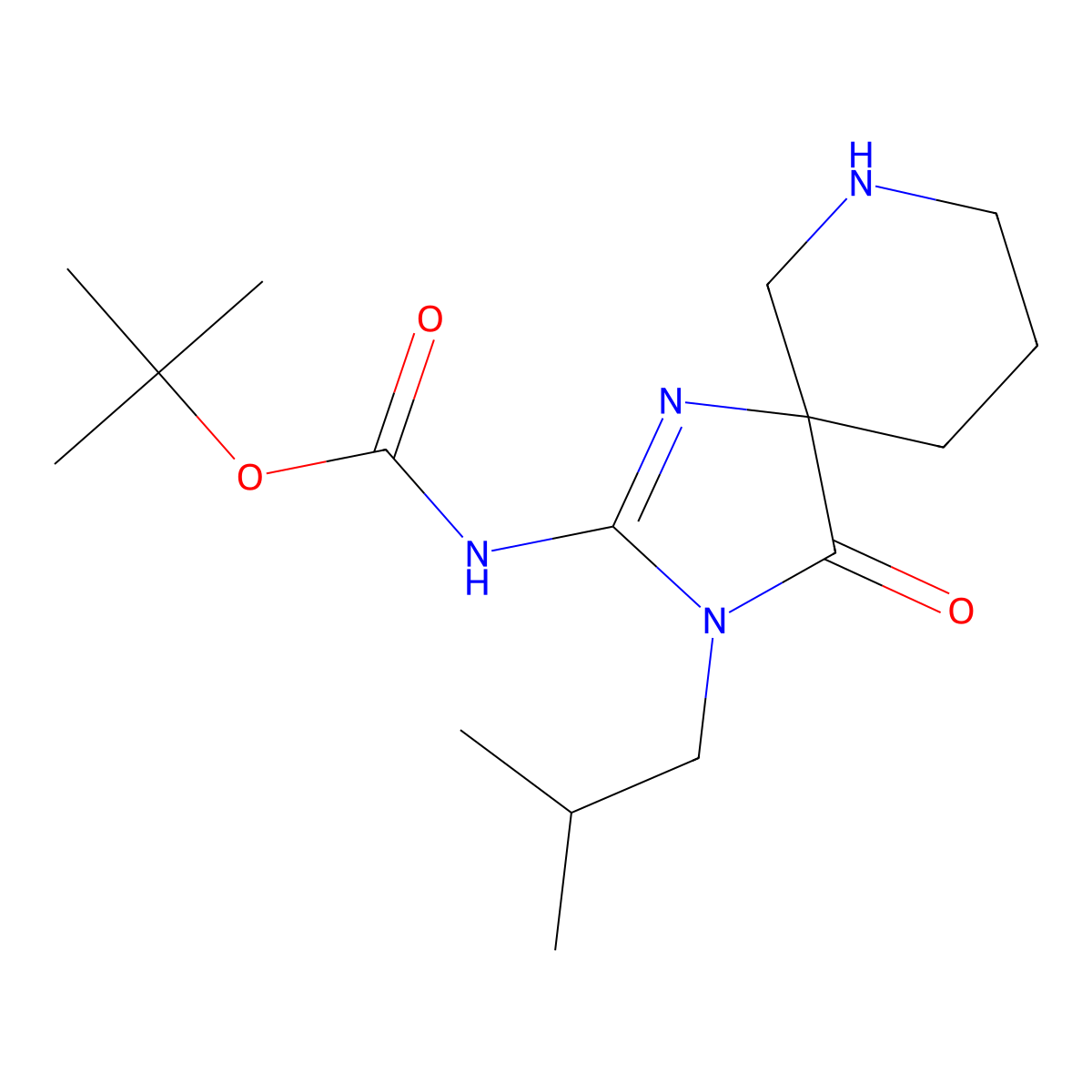 tert-Butyl (3-isobutyl-4-oxo-1,3,7-triazaspiro[4.5]dec-1-en-2-yl)carbamate molecular structure, CAS 1956426-26-8