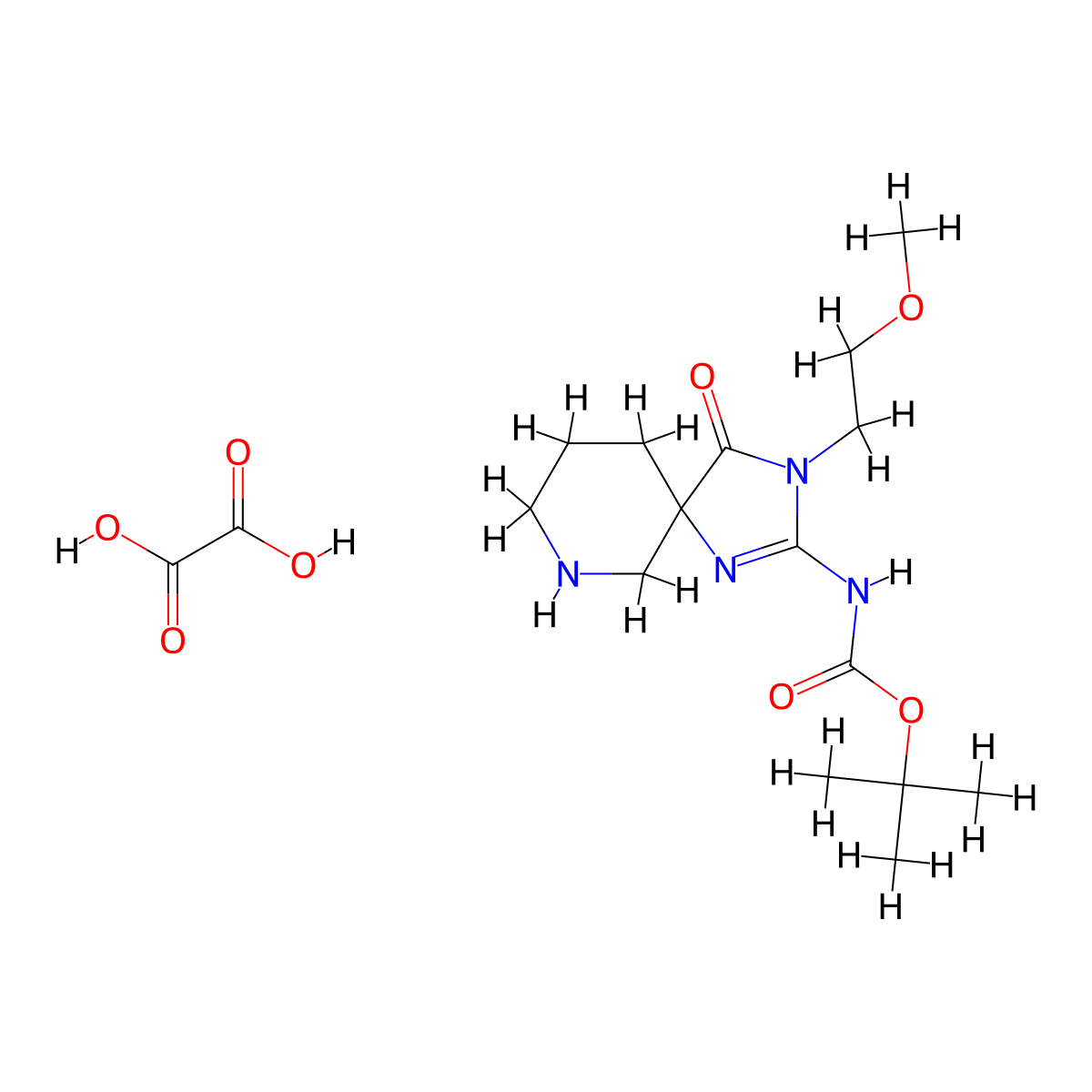 (E)-tert-Butyl (3-(2-methoxyethyl)-4-oxo-1,3,7-triazaspiro[4.5]decan-2-ylidene)carbamate oxalate molecular structure, CAS 1956426-28-0