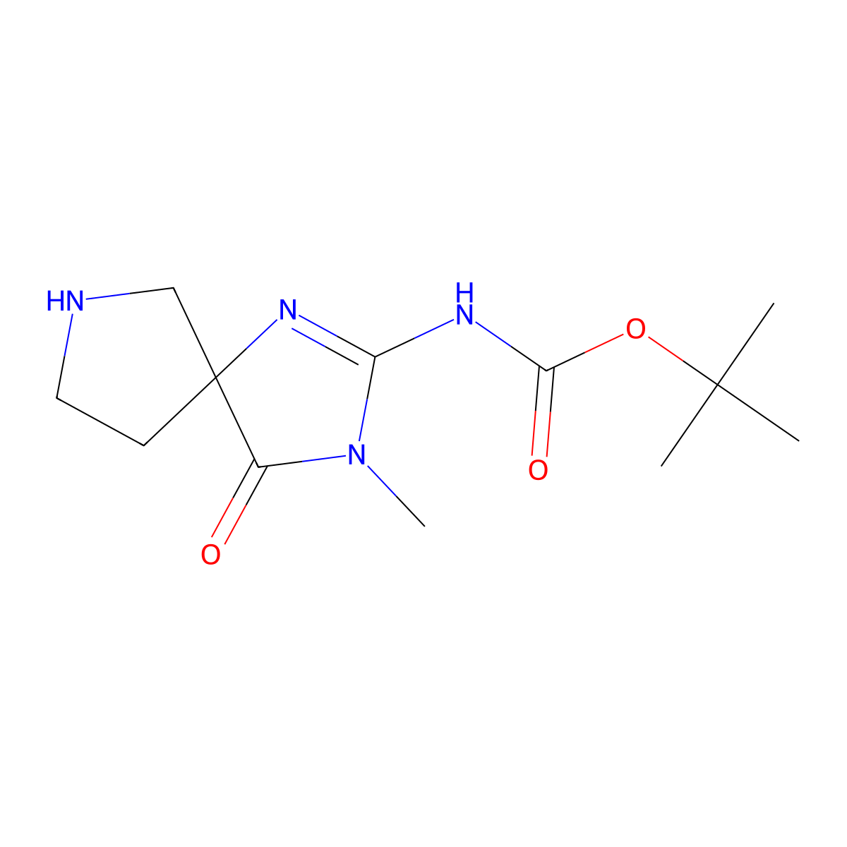 tert-Butyl (3-methyl-4-oxo-1,3,7-triazaspiro[4.4]non-1-en-2-yl)carbamate molecular structure, CAS 1956426-43-9