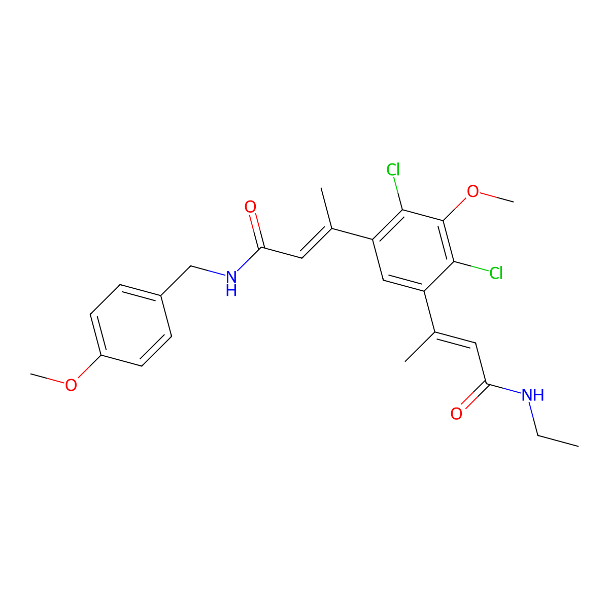(Z)-3-(2,4-Dichloro-3-methoxy-5-((Z)-4-((4-methoxybenzyl)amino)-4-oxobut-2-en-2-yl)phenyl)-N-ethylbut-2-enamide molecular structure, CAS 1956426-45-1