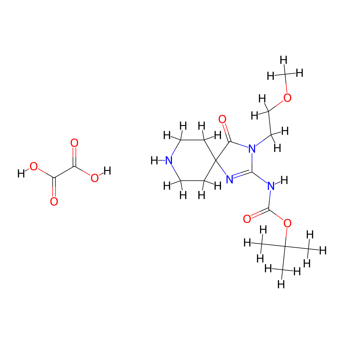 (E)-tert-Butyl (3-(2-methoxyethyl)-4-oxo-1,3,8-triazaspiro[4.5]decan-2-ylidene)carbamate oxalate molecular structure, CAS 1956426-78-0