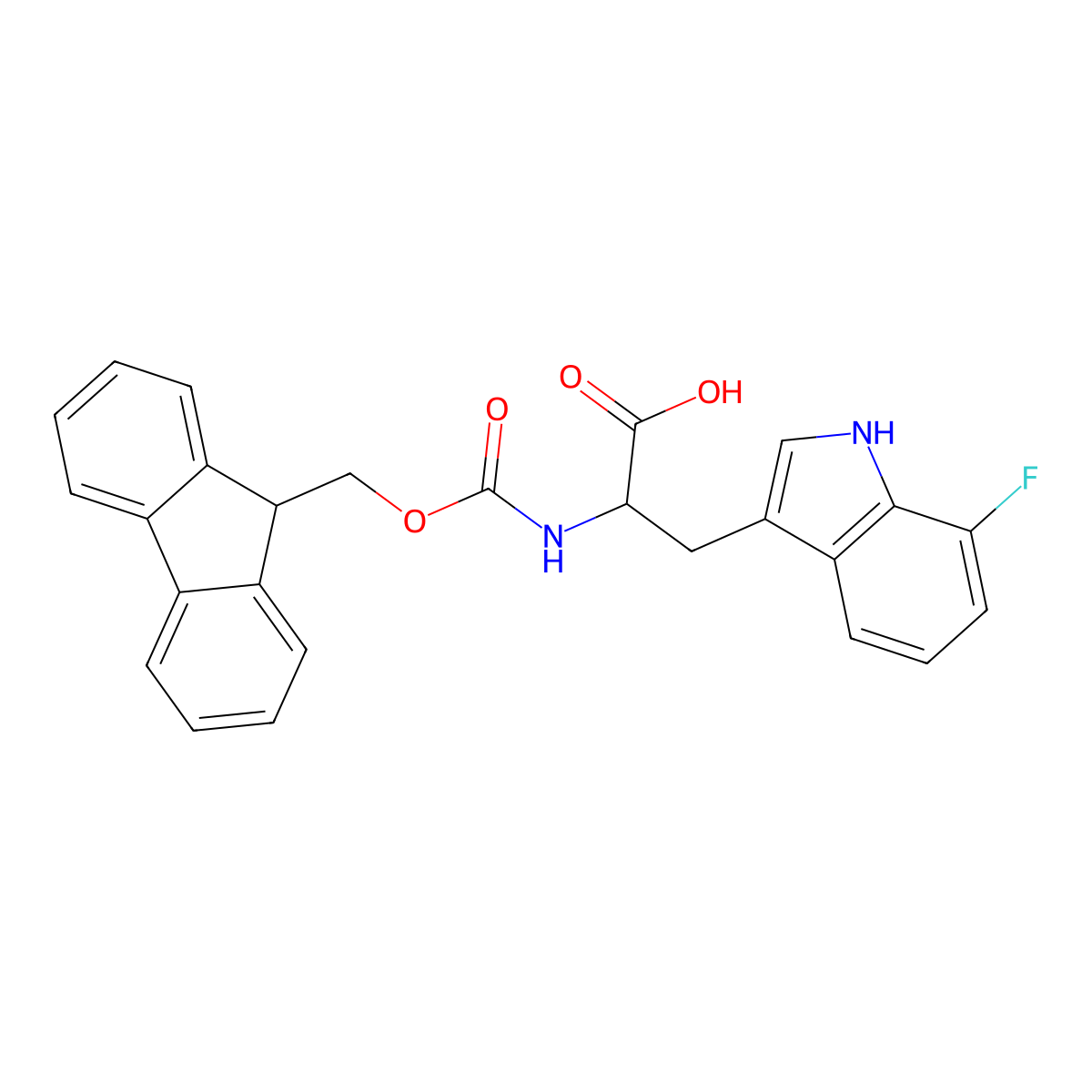 (S)-2-((((9H-Fluoren-9-YL)methoxy)carbonyl)amino)-3-(7-fluoro-1H-indol-3-YL)propanoic acid molecular structure, CAS 1956434-65-3