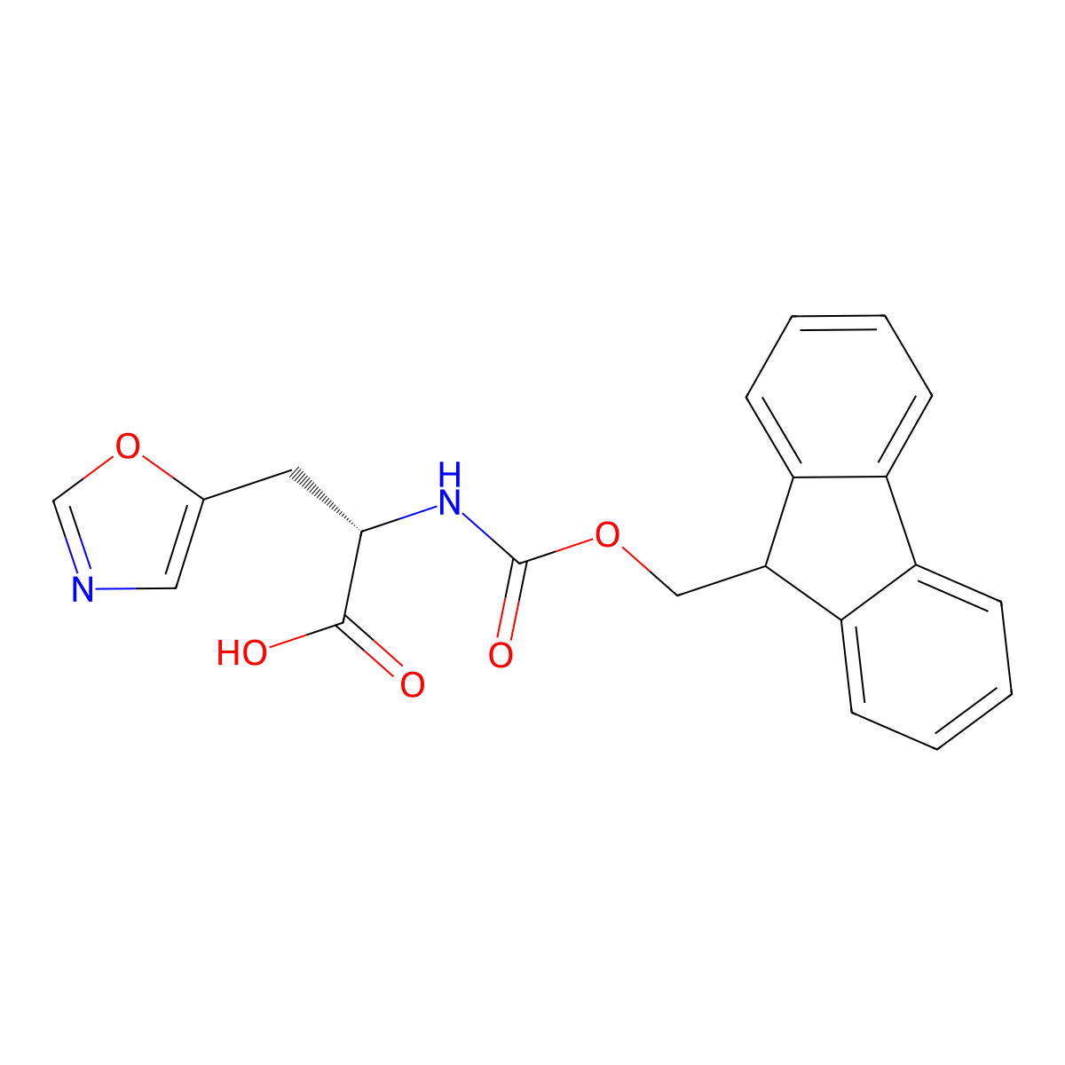 (S)-2-((((9H-Fluoren-9-yl)methoxy)carbonyl)amino)-3-(oxazol-5-yl)propanoic acid molecular structure, CAS 1956434-67-5