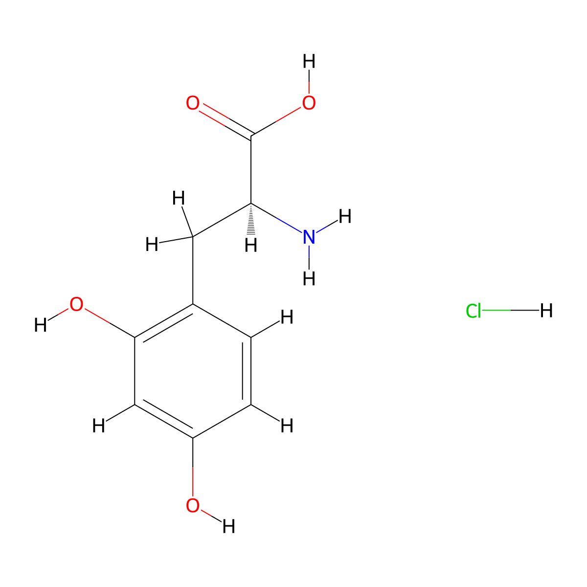 (S)-2-Amino-3-(2,4-dihydroxyphenyl)propanoic acid hydrochloride molecular structure, CAS 1956435-09-8