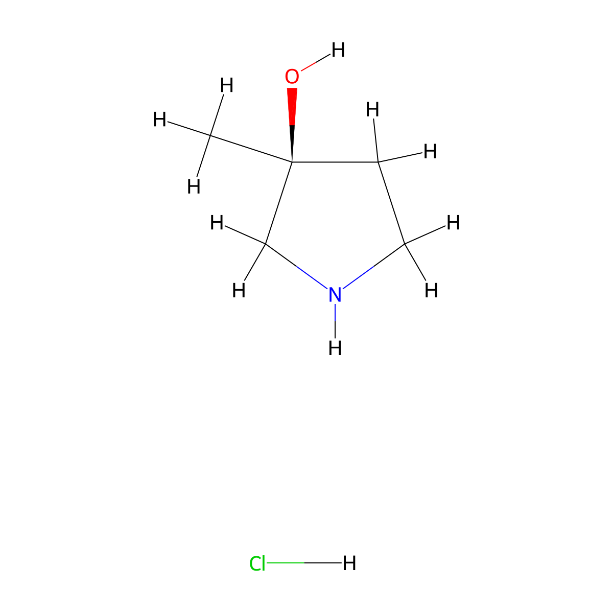 (S)-3-Methylpyrrolidin-3-ol hydrochloride molecular structure, CAS 1956435-14-5