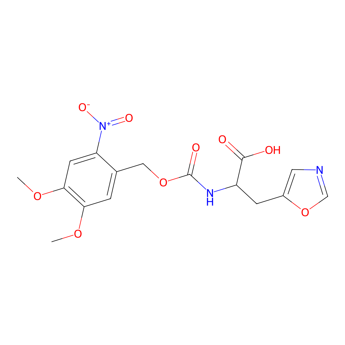 (S)-2-((((4,5-Dimethoxy-2-nitrobenzyl)oxy)carbonyl)amino)-3-(oxazol-5-yl)propanoic acid molecular structure, CAS 1956435-63-4