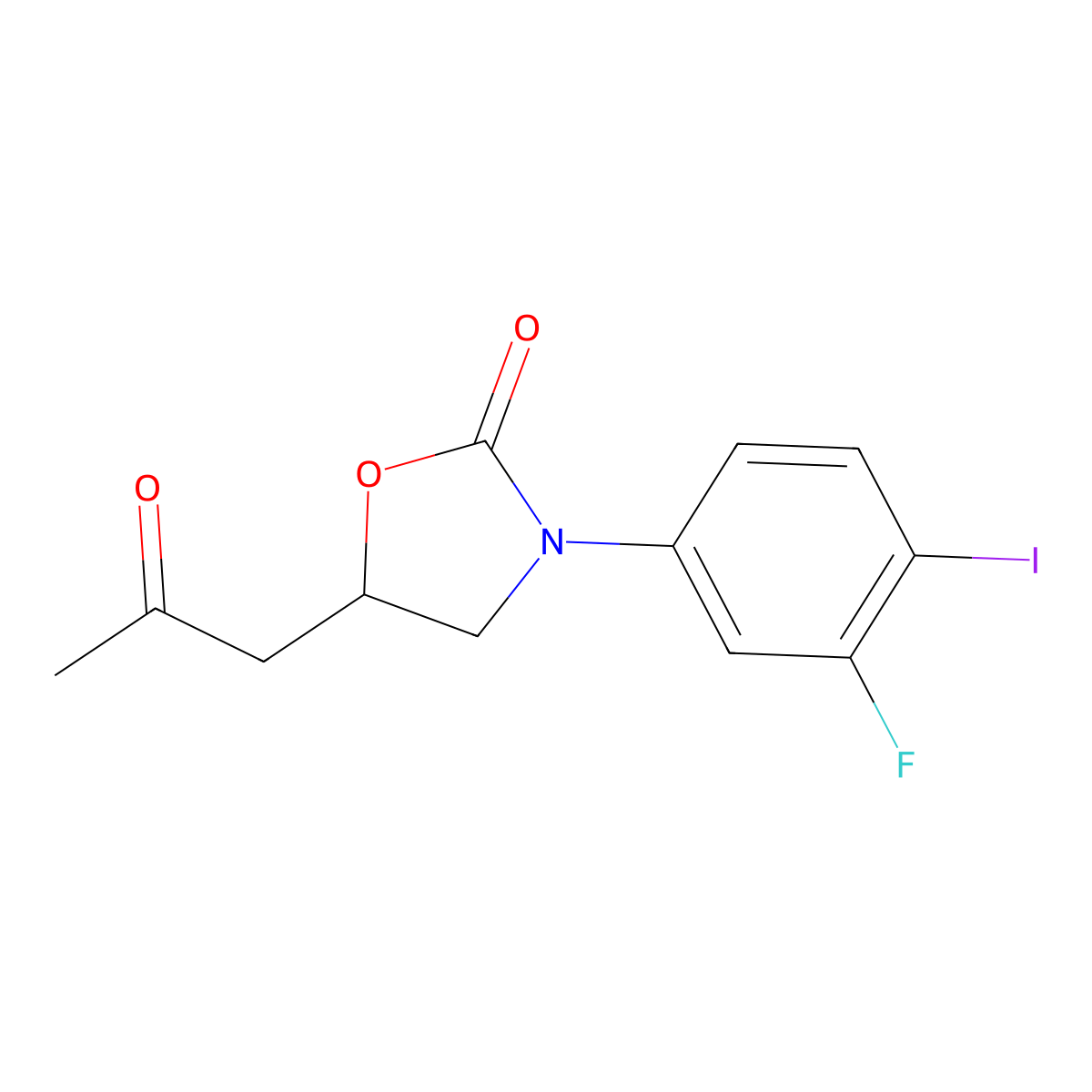 (S)-3-(3-Fluoro-4-iodophenyl)-5-(2-oxopropyl)oxazolidin-2-one molecular structure, CAS 1956435-65-6