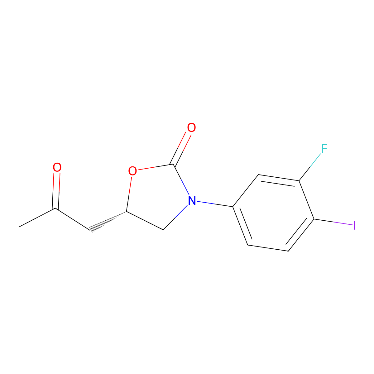 (S)-3-(3-Fluoro-4-iodophenyl)-5-(2-oxopropyl)oxazolidin-2-one molecular structure, CAS 1956435-65-6