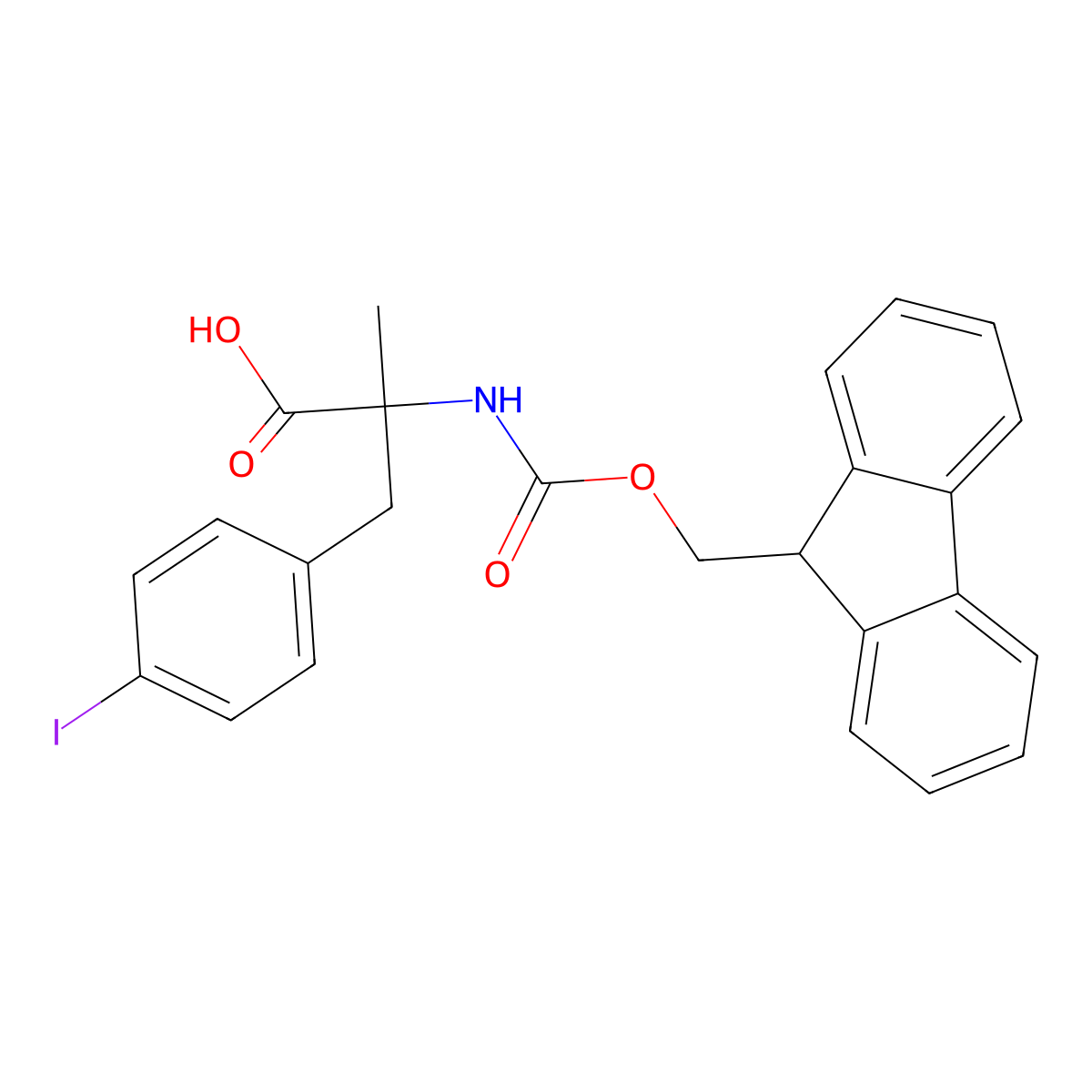 N-[(9H-Fluoren-9-ylmethoxy)carbonyl]-4-iodo-alpha-methyl-L-phenylalanine molecular structure, CAS 1956435-69-0